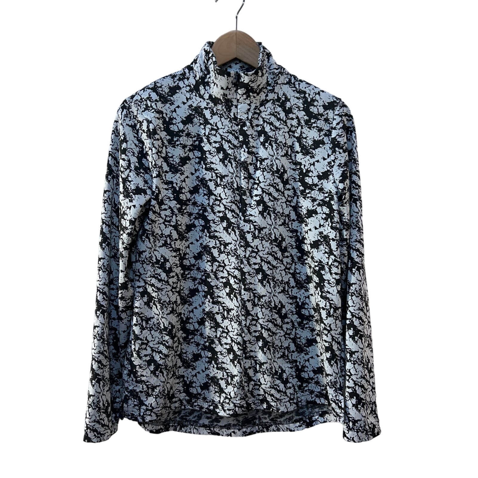 SnoSkins 1/4 Zip Mock Neck Base Layer Top Black White Abstract Women’s Medium