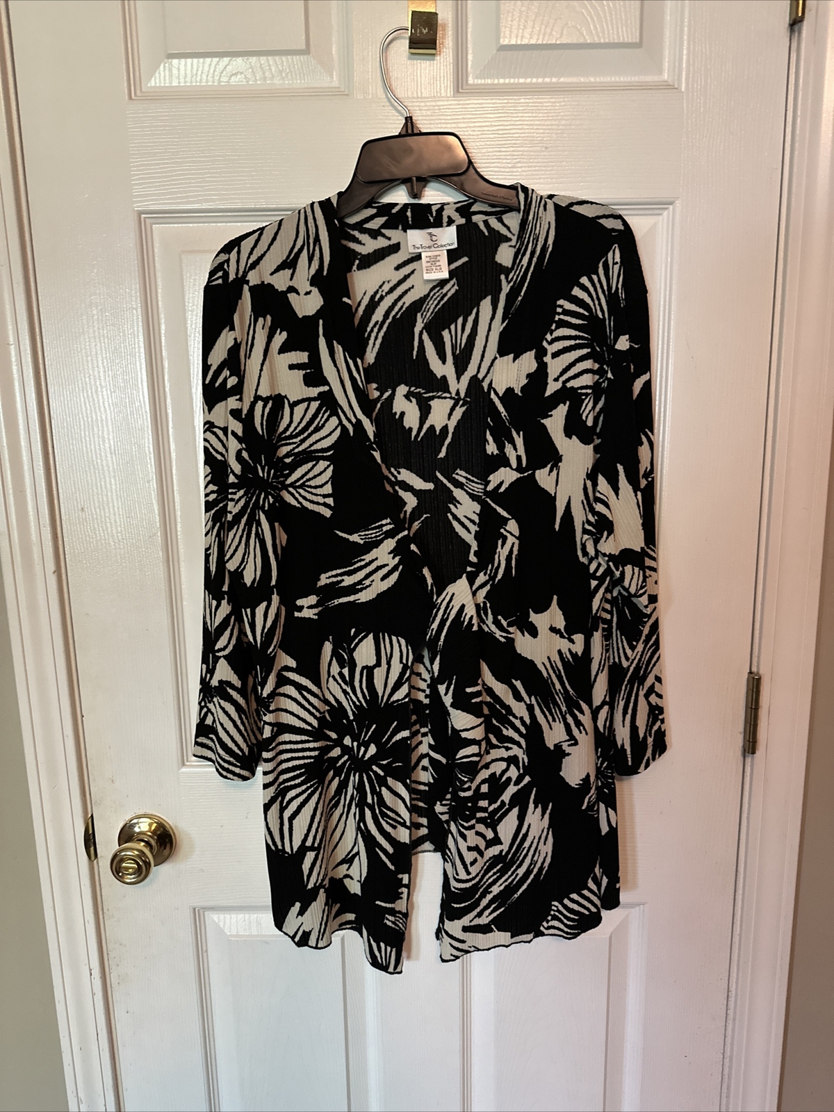 Travel Collection Slinky Shacket Cardigan XL Black Floral 3/4 Top Jacket Topper