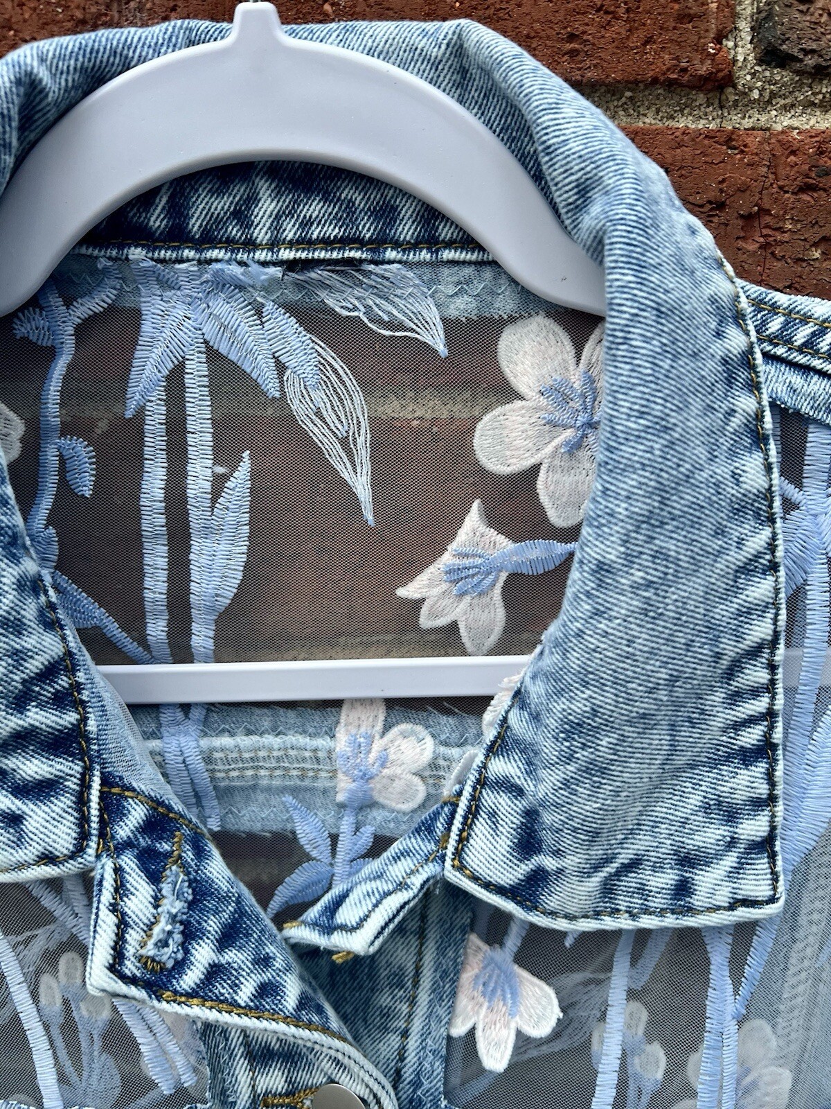 Custom blue denim jacket for women, Oversized Light Wash Jacket – Size XL