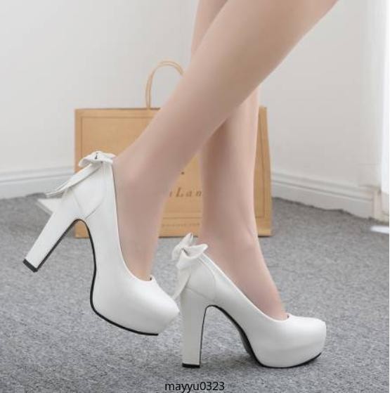 Women’s Bowknot Platform Casual Party Block High Heel Pumps Shoes Oversize 2026