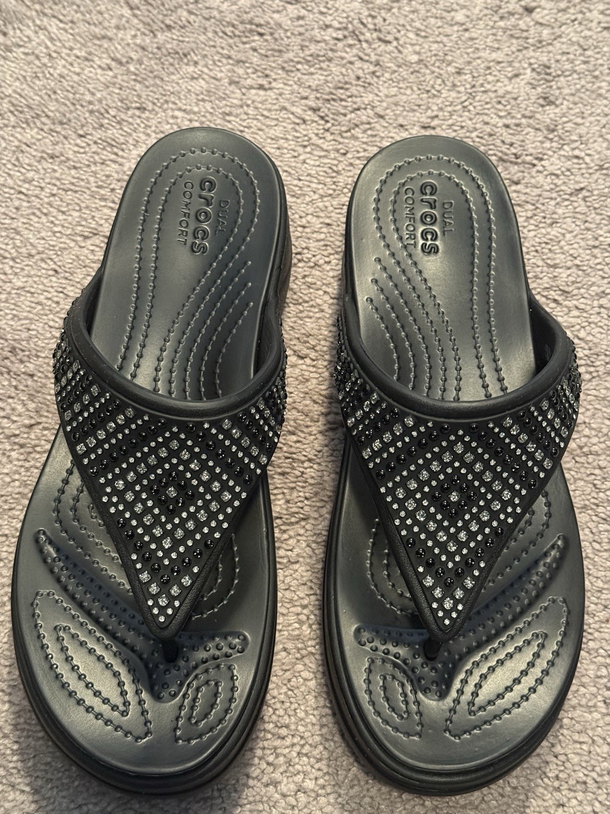 Crocs Monterey Shimmer Wedge Flip Sandal Womens size 9 Black NEW Without Tags