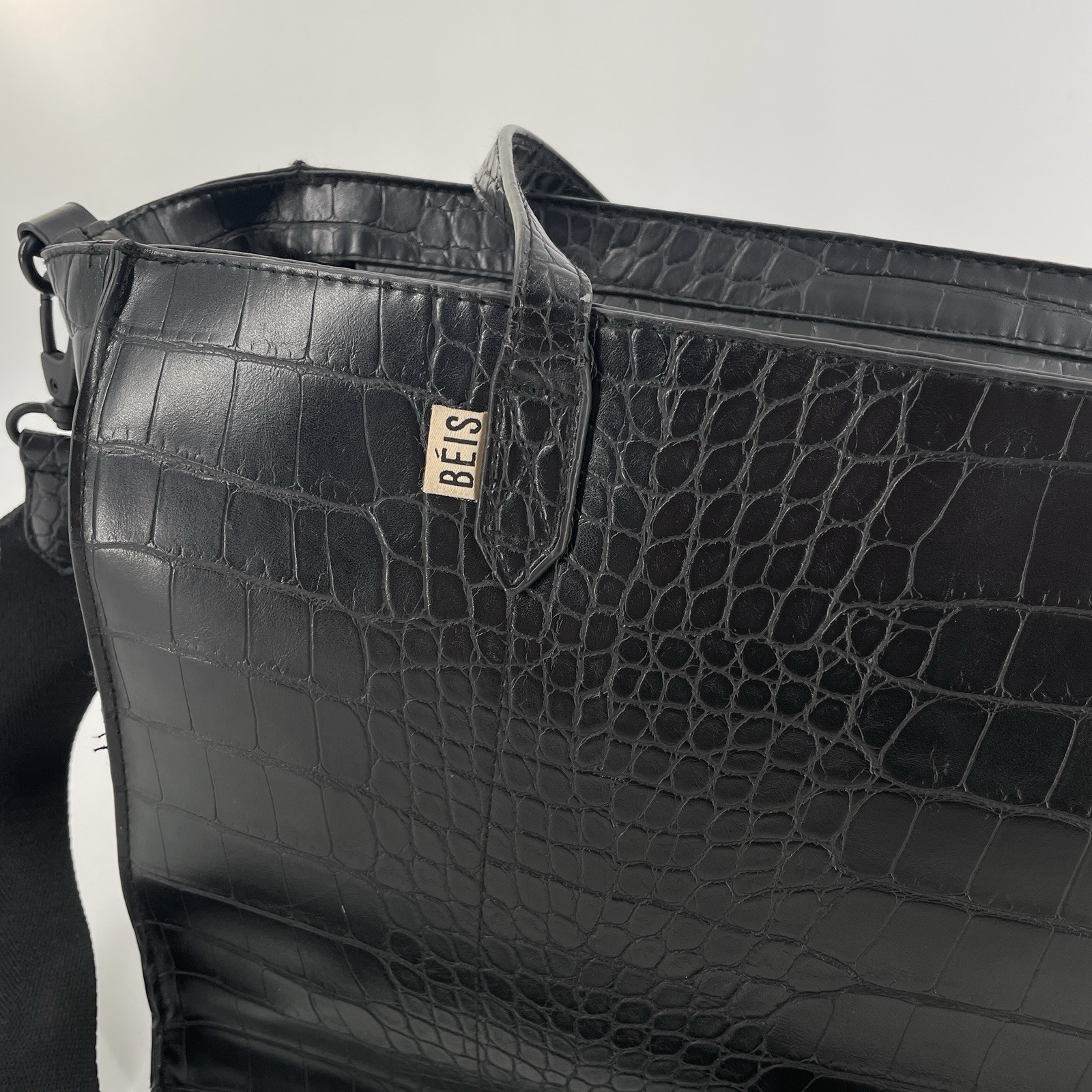 BEIS The Work Tote Bag in Black Croc Leather – Crossbody Shoulder Strap