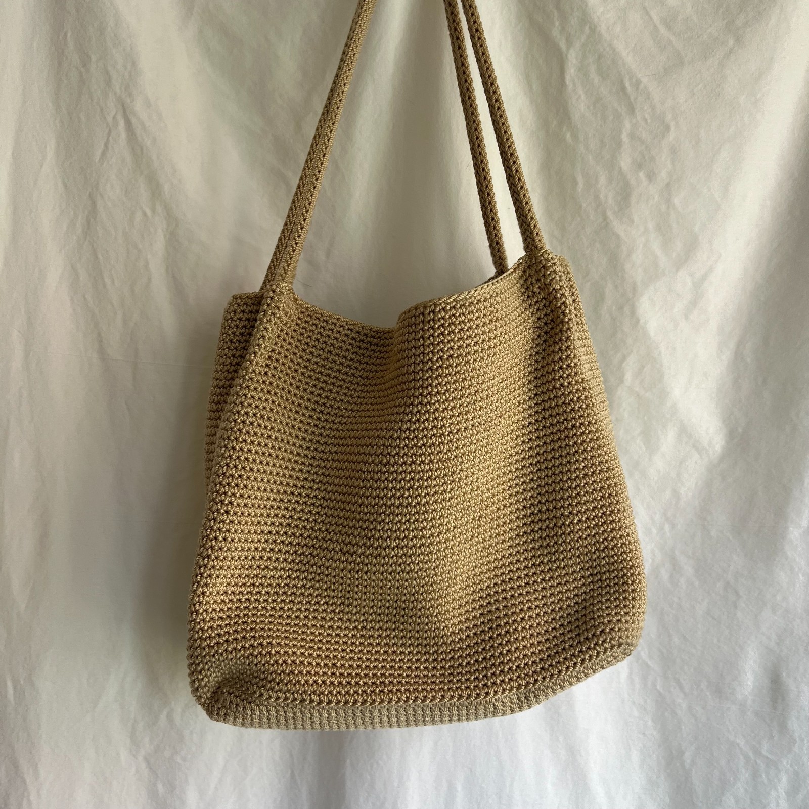 The Sak Original Crochet Tote Bag Beige Woven Shoulder Bag Large Boho Purse
