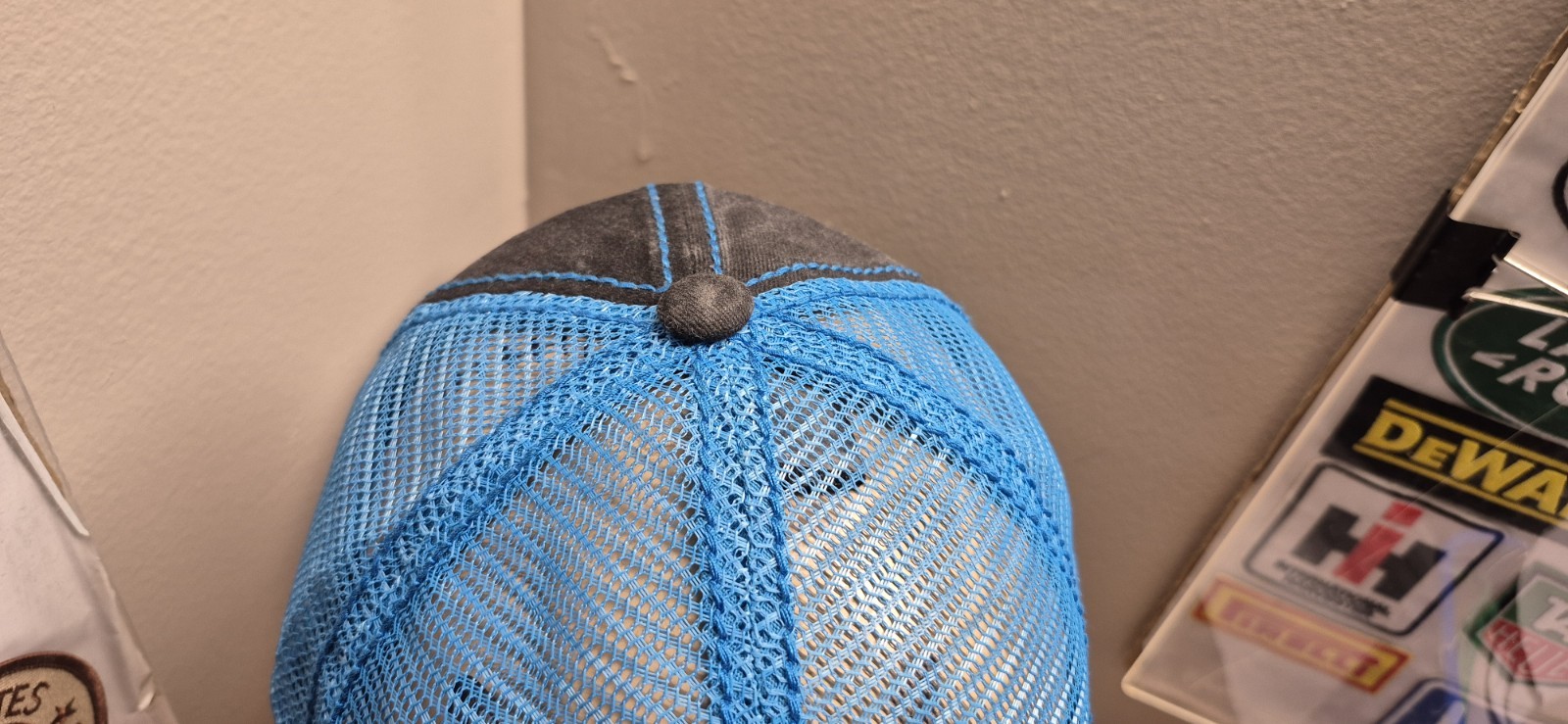 Korn Hat Distressed Ball Cap Hat Black & Neon Blue Mesh Hat