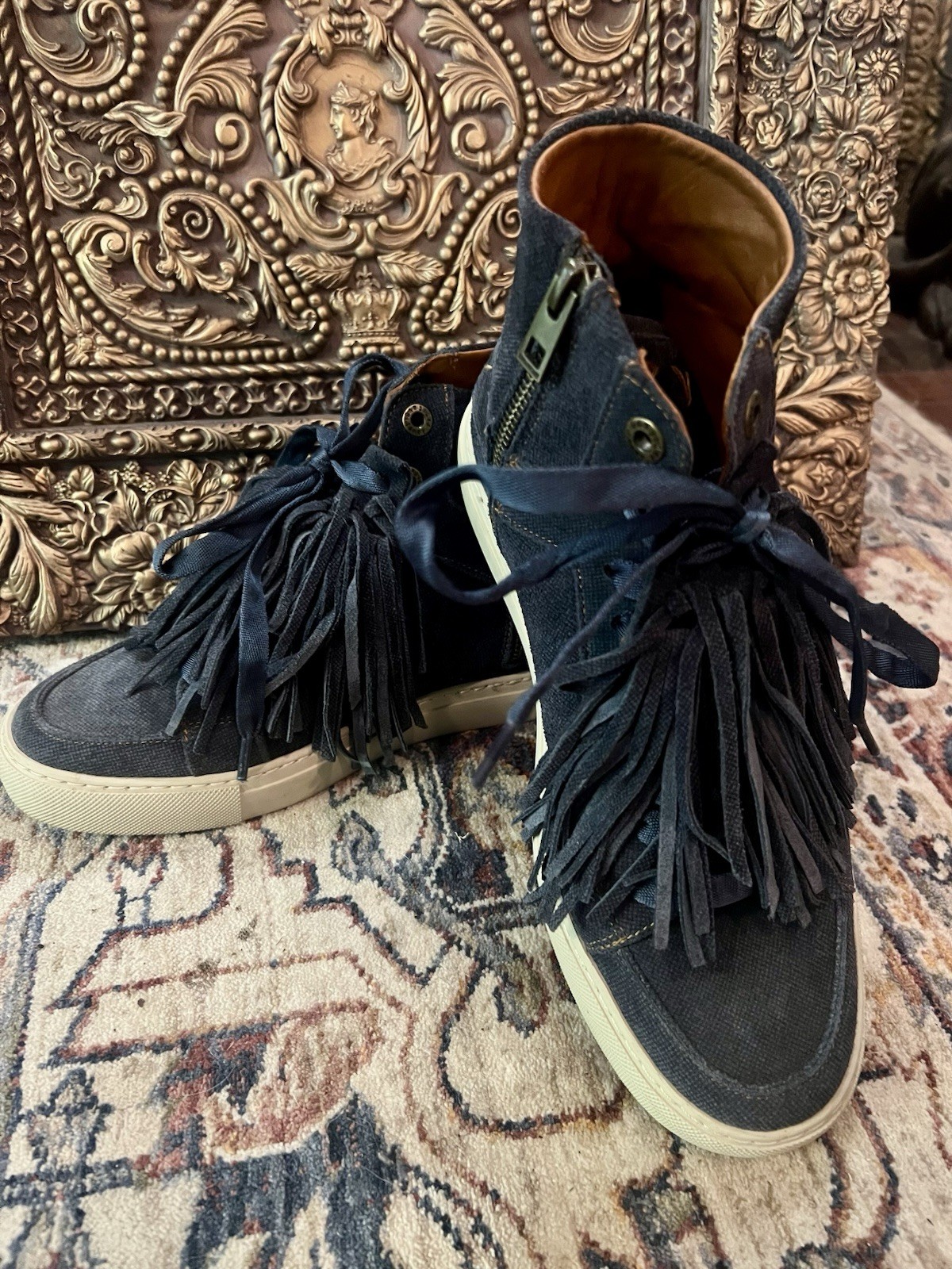 Zadig & Voltaire $398 High Flash Suede Denim High Tops Sneakers Shoes Sz. 39