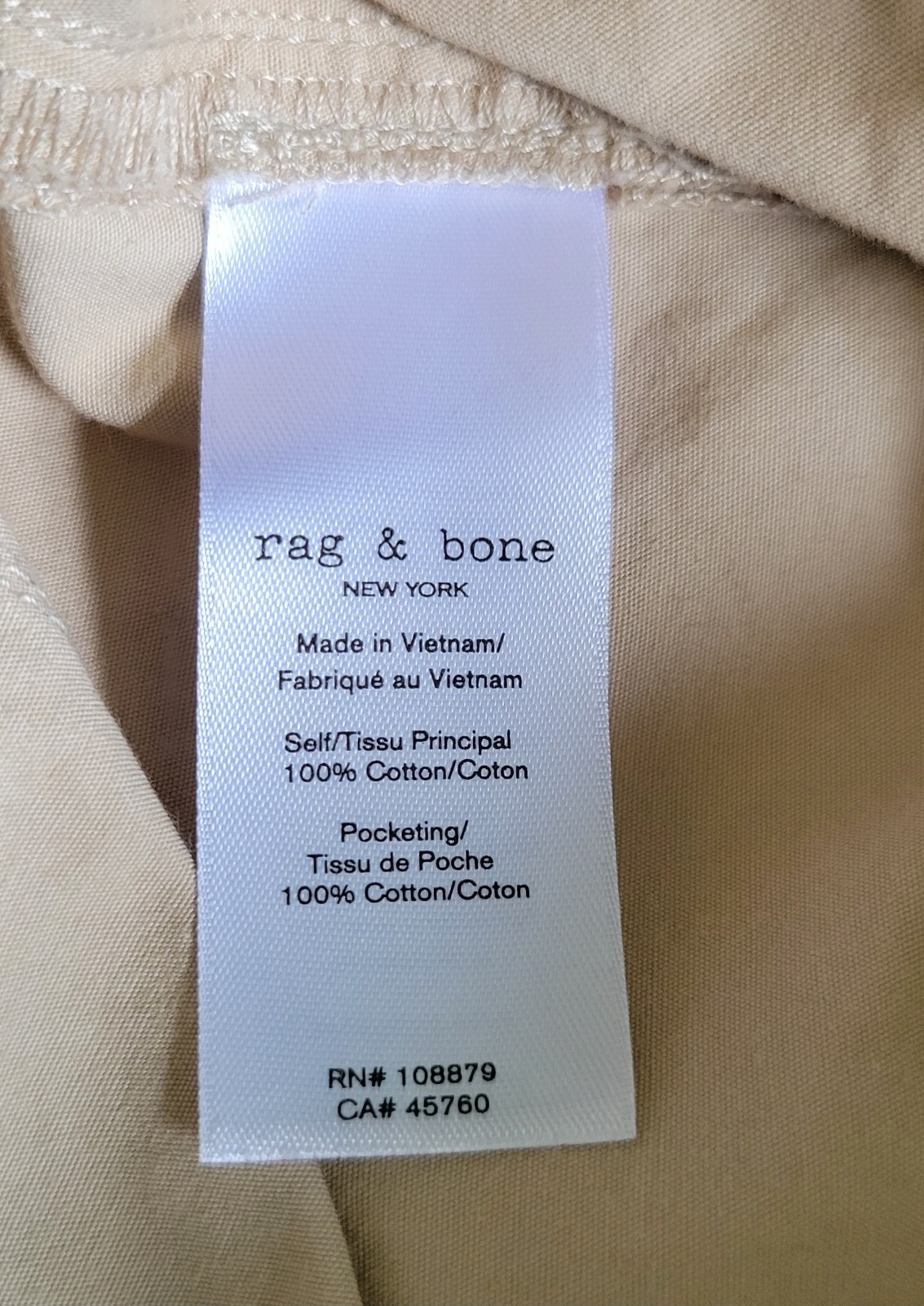Rag & Bone Womens Size 10 Pleated Chino Pants 100% Cotton Beige Relaxed Trouser