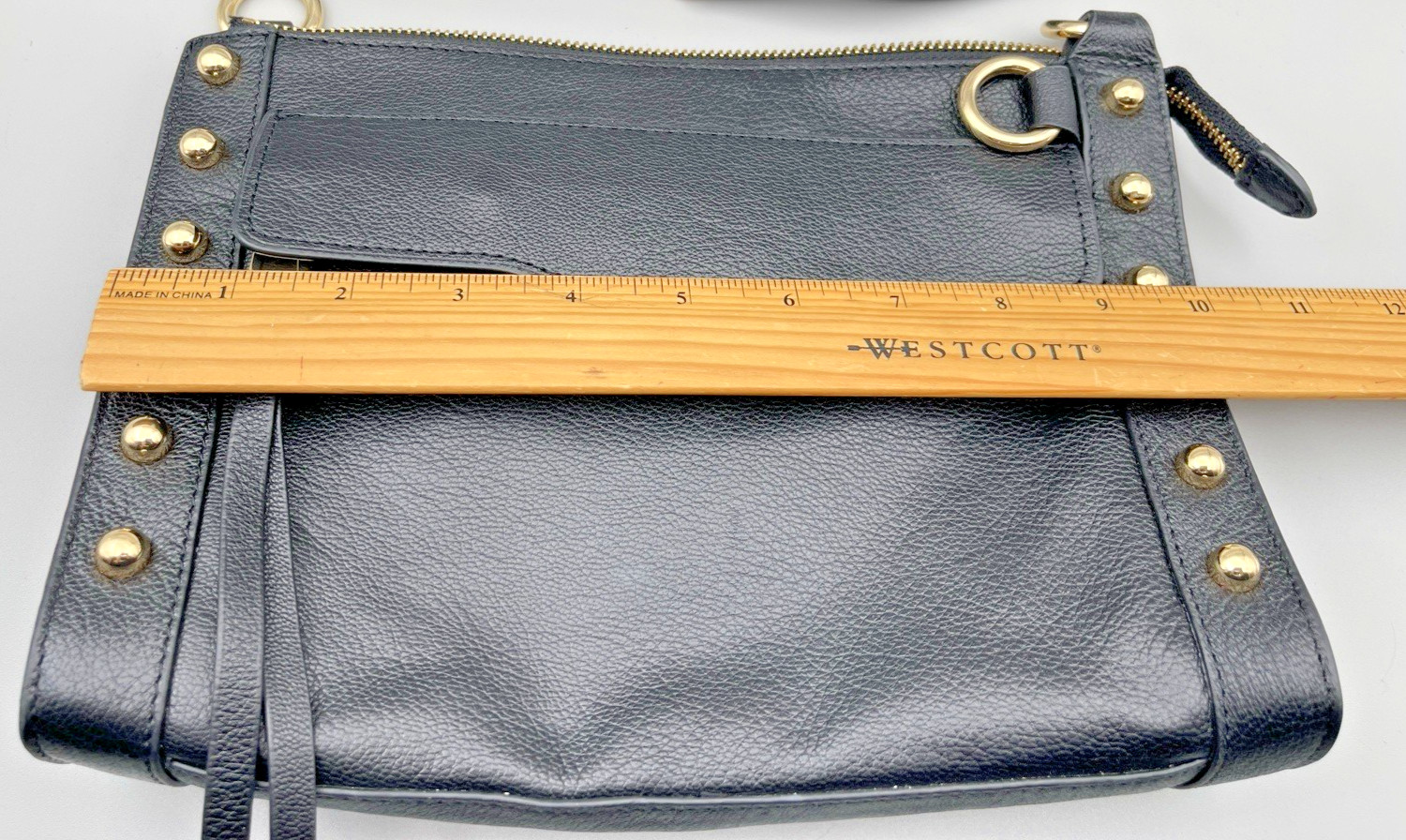 Rebecca Minkoff Women’s M.A.B. Crossbody Gold Studs Pebbled Black Leather Purse