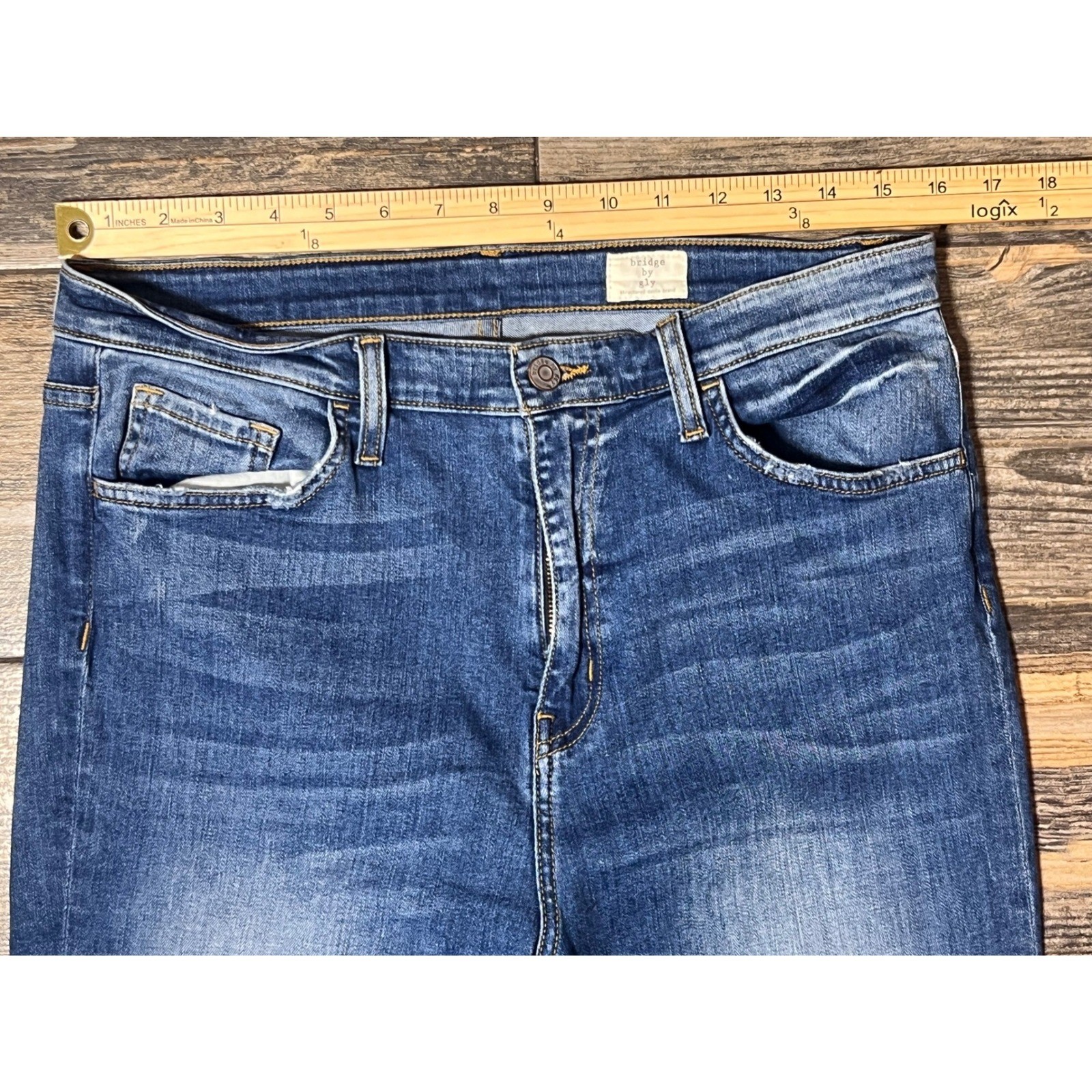 Bridge by GLY Ultra High Rise Ankle Skinny Jeans Distressed Blue Size 31 Fringe