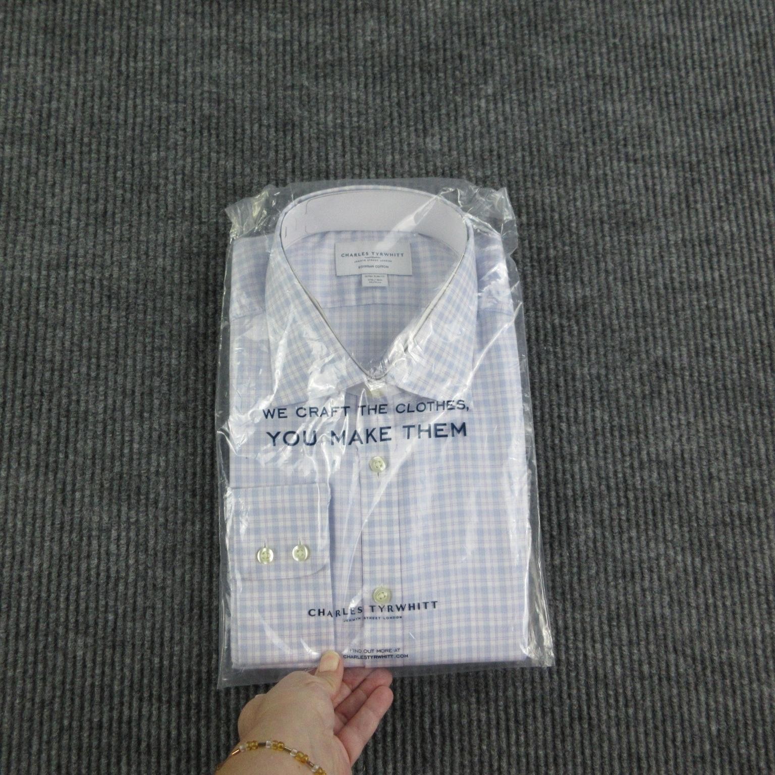 Charles Tyrwhitt Dress Shirt Mens 17.5 36/37 Lilac Windowpane Extra Slim NWOT
