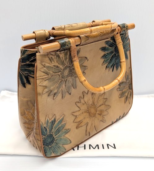 RARE Brahmin Embossed Leather Floral bag with Bamboo Handle