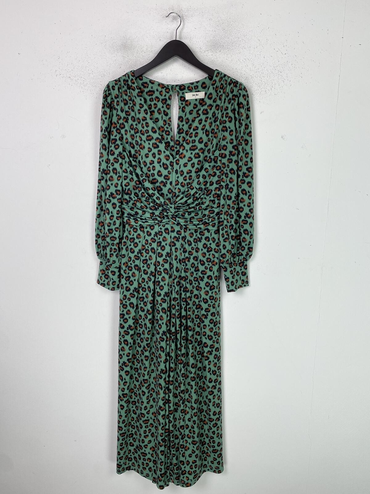 Jolie Moi Green Leopard Print Playsuit Twist Front Stretch Long Sleeve UK 10