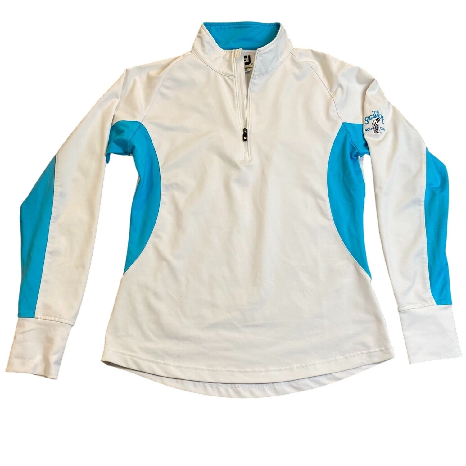 Footjoy Women’s Long Sleeve 1/4 Zip Golf Pullover Medium White & Blue Nylon/Span