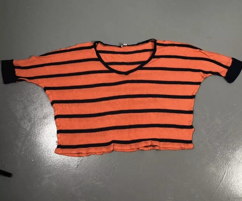 Splendid Womens M Orange Stripe Oversized Batwing Dolman Sleeve Vneck Crop Top