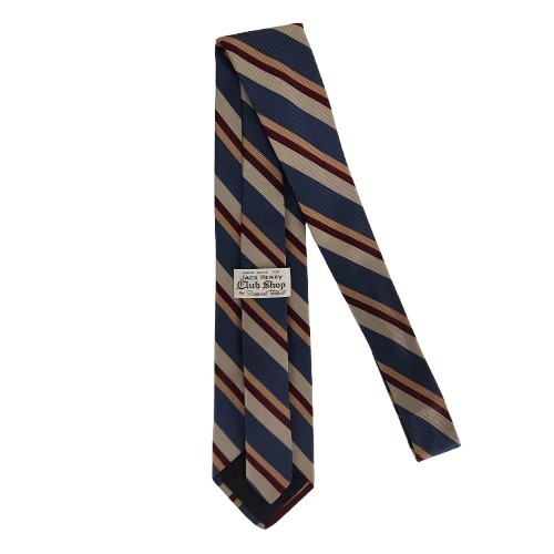 Vtg. Robert Talbott/Jack Henry Blue Red Tan Orange Classic Stripe 100% Silk Tie