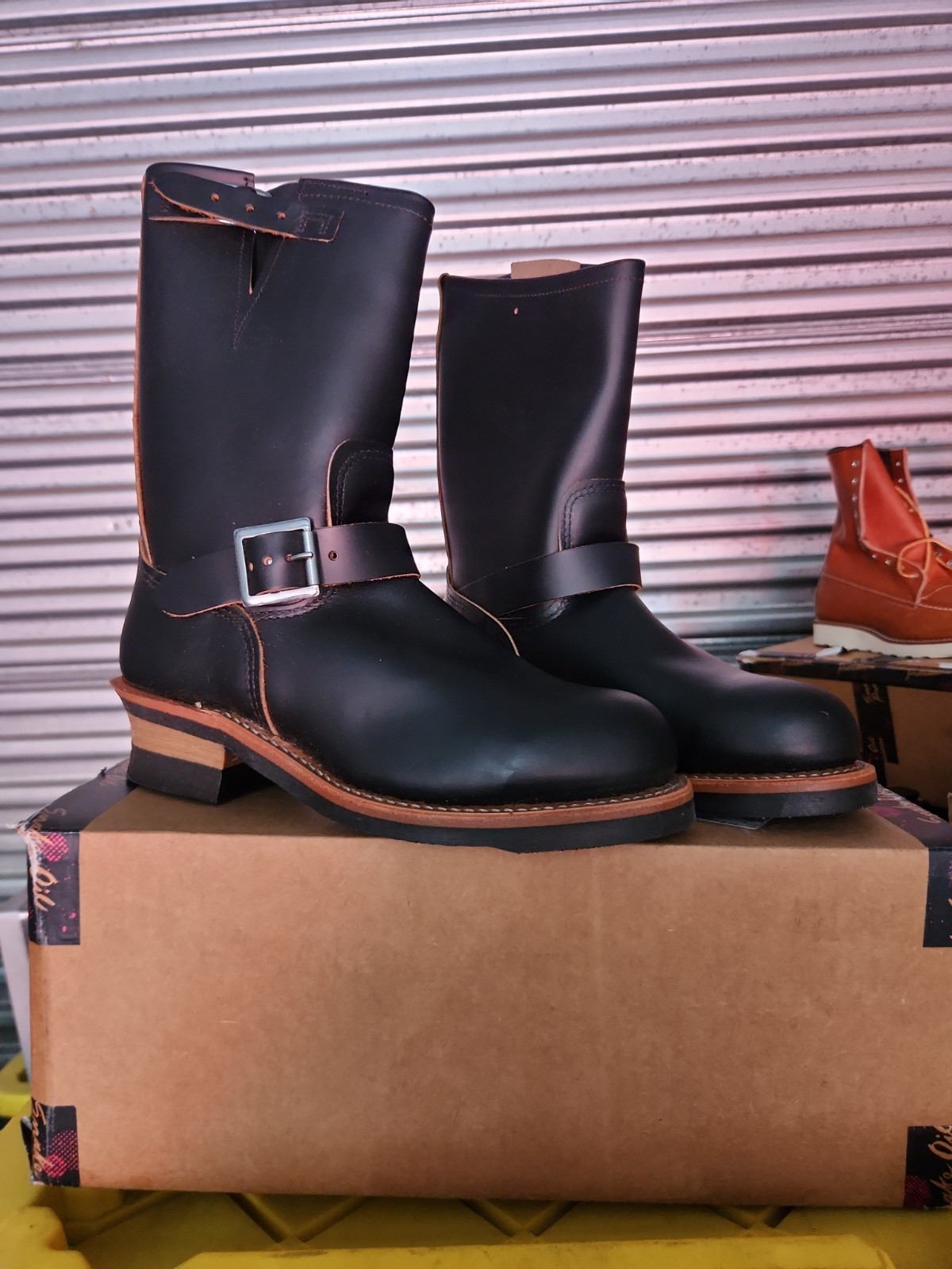 Red Wing 9268 Engineer Boots Klondike Leather, Black, Steel Toe, Size 8.5 D
