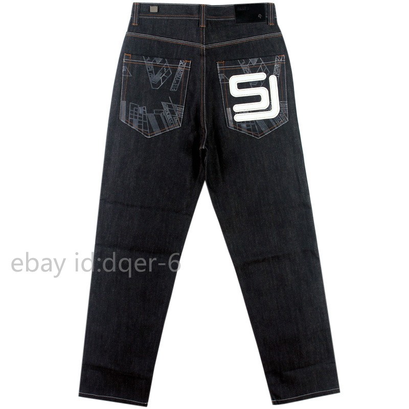 New Men’s Black Jeans Denim Baggy Loose Casual Pants Trousers Hip-Hop W30-W42