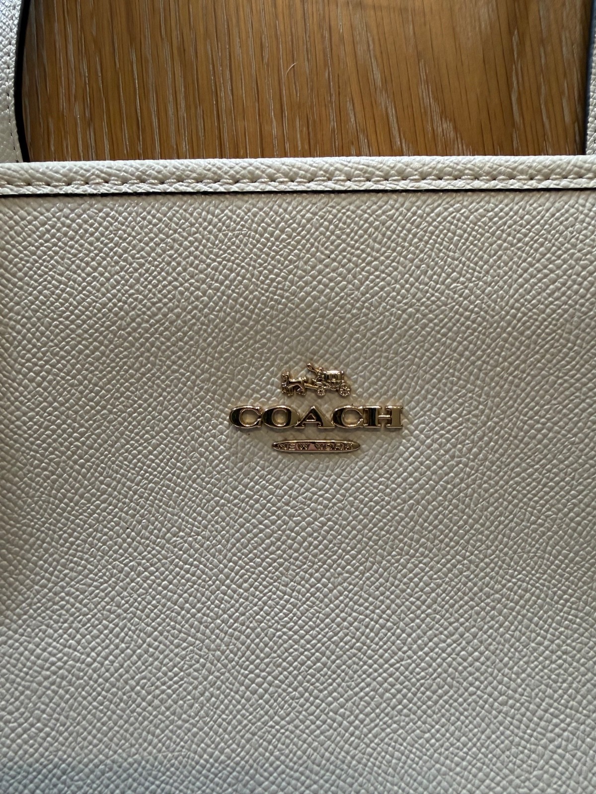 Coach White Leather Tote Handbag – Chalk with Gold Accents
