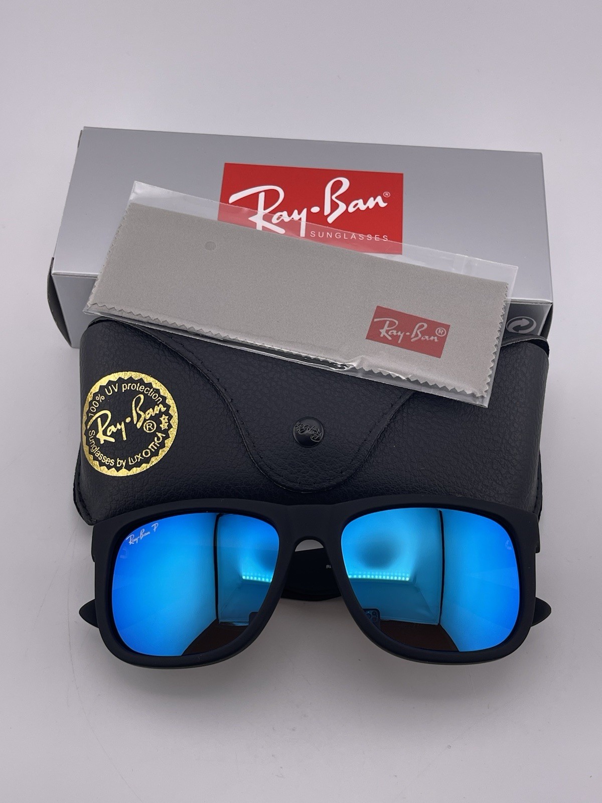 Ray-Ban Justin RB4165 Polarized Sunglasses Blue Mirror Lens UV400 Black 54mm