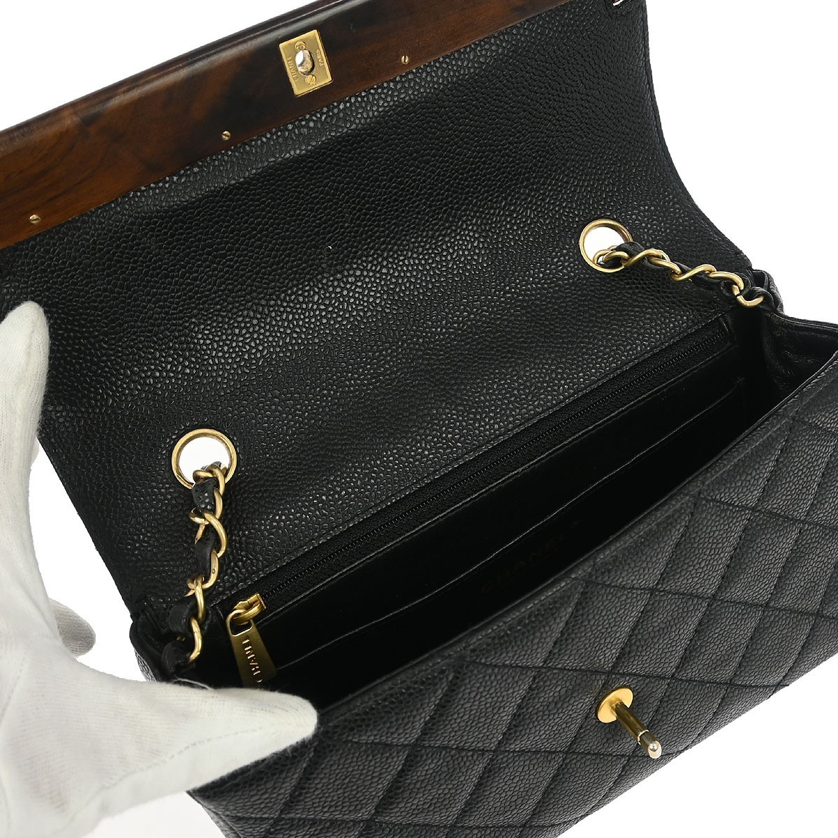 Chanel Black Calfskin Wood Straight Flap Shoulder Bag 154971