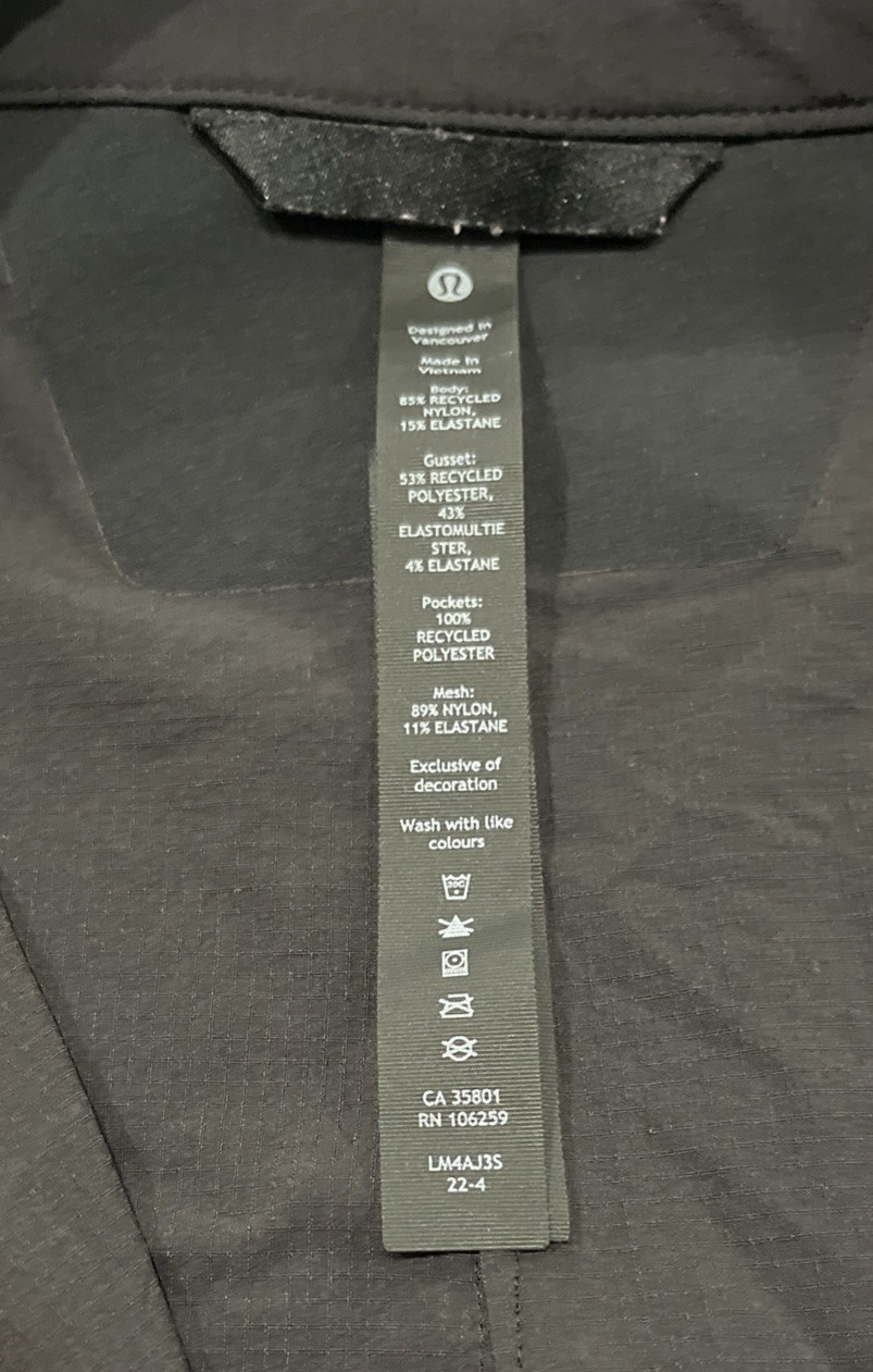 Lululemon Full Zip Lightweight Jacket Men’s Small Black Polyester Elastane