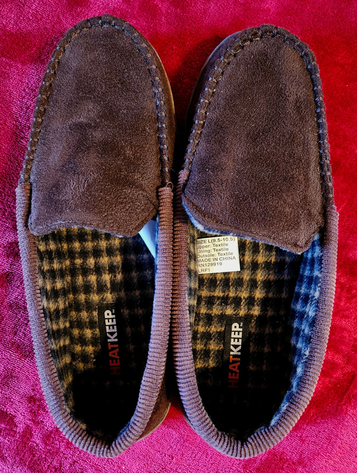 HeatKeep Men’s Memory Foam Moccasin Slippers L 9.5 – 10.5 Indoor Outdoor Slip-On