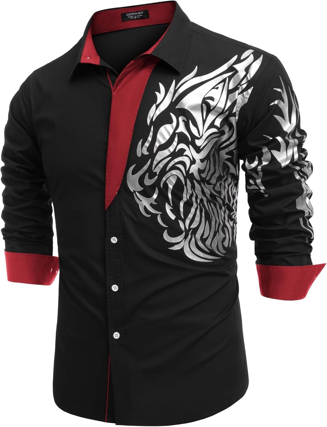Mens Fashion Print Dress Shirt Long Sleeve Button Down Casual Top
