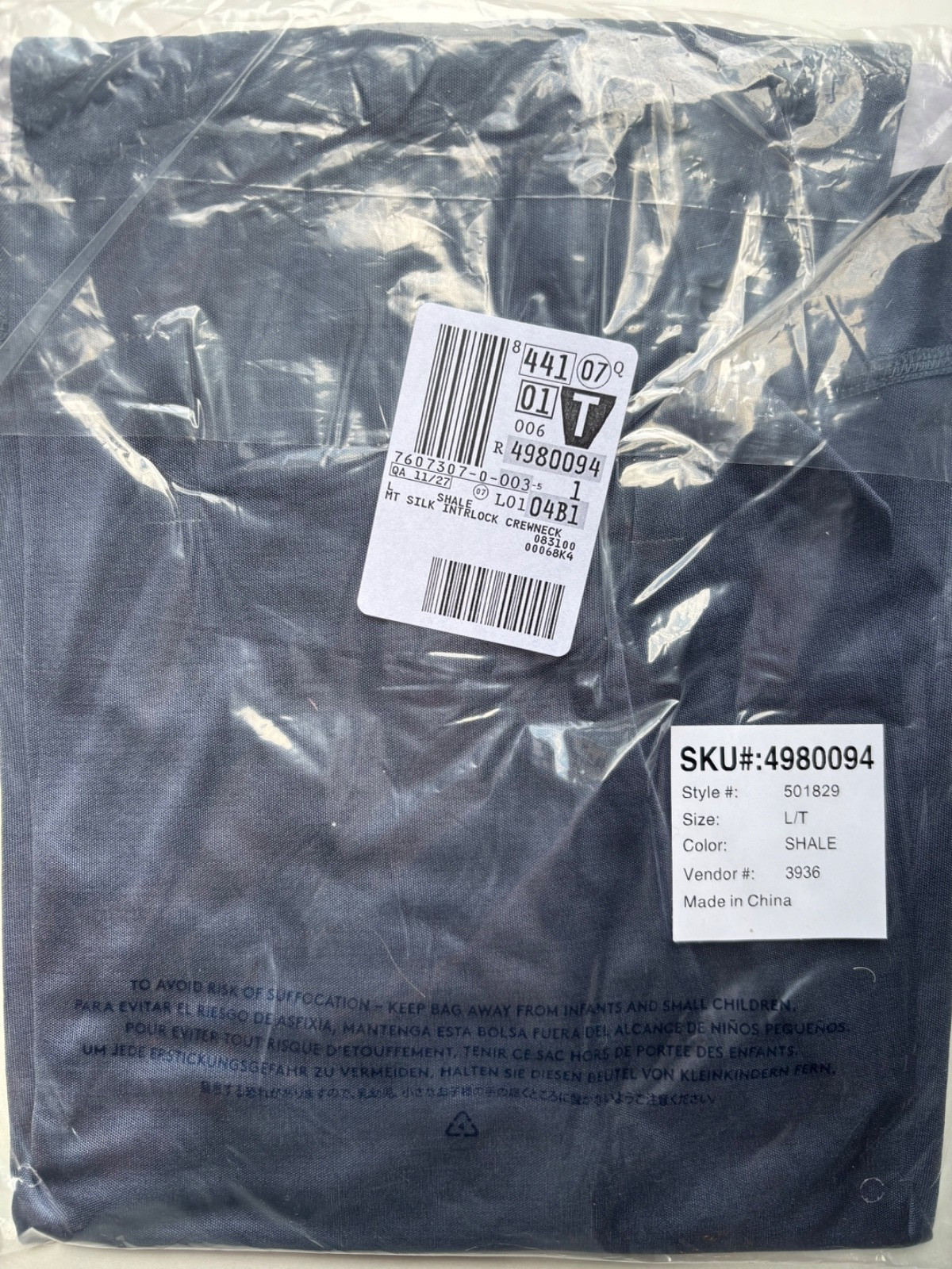 Lands End – Silk Long Underwear TOP – Shale – Men’s Large-Tall – NEW (NWT/NIP)
