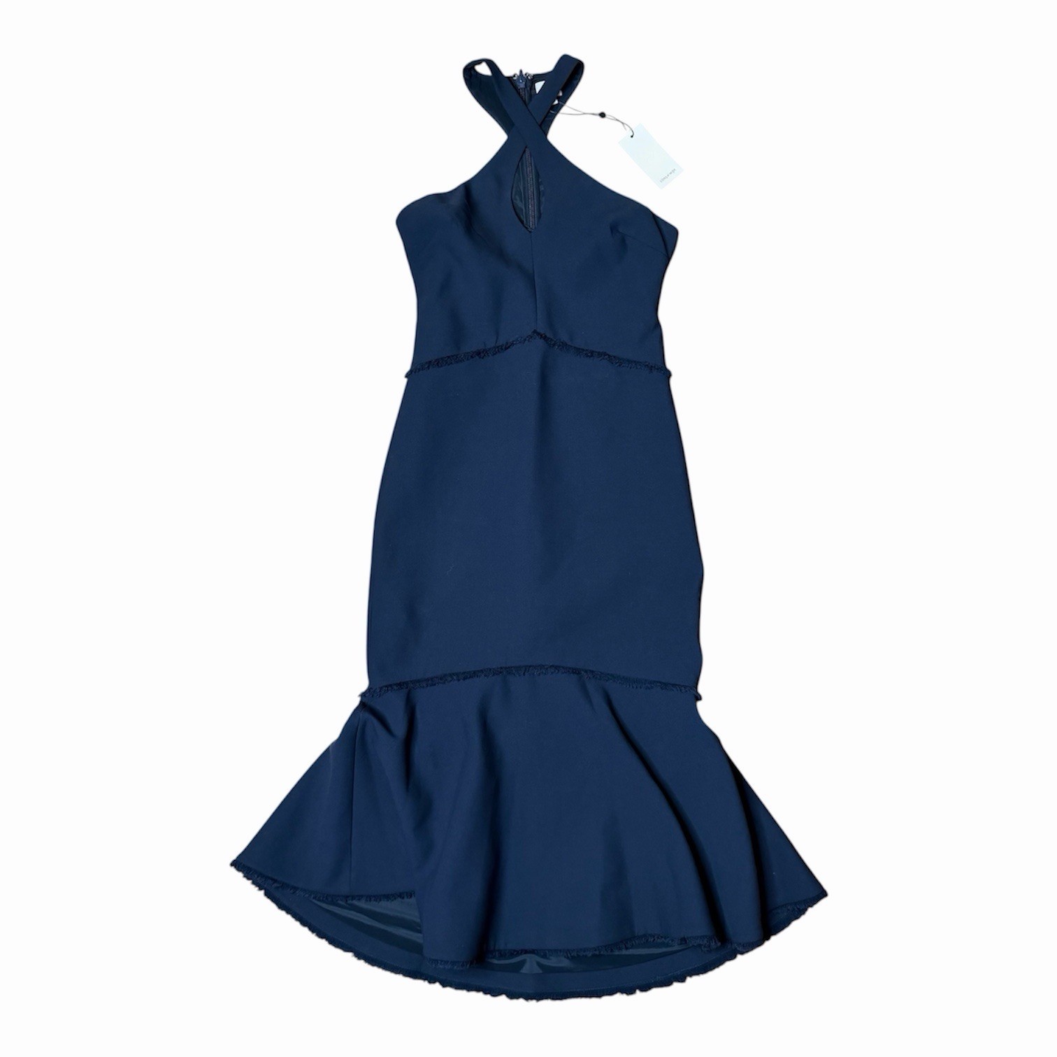 NEW Cinq A Sept Dante Dress Size 2 Navy Blue Mermaid Midi Keyhole Retail $495
