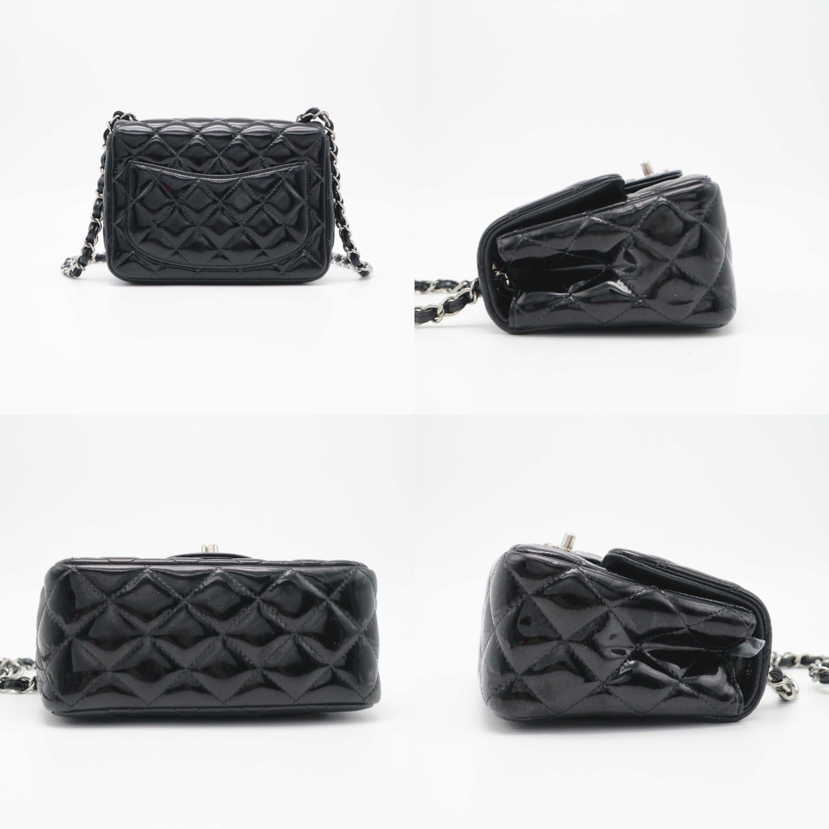 Chanel Black Mini Classic Square Flap Bag Silver Hardware Patent Leather
