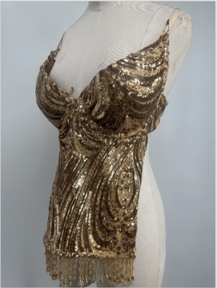 Nicolas Mendoza Women’s Gold Sequin Pants / Backless Top 2 Piece Set Size NA