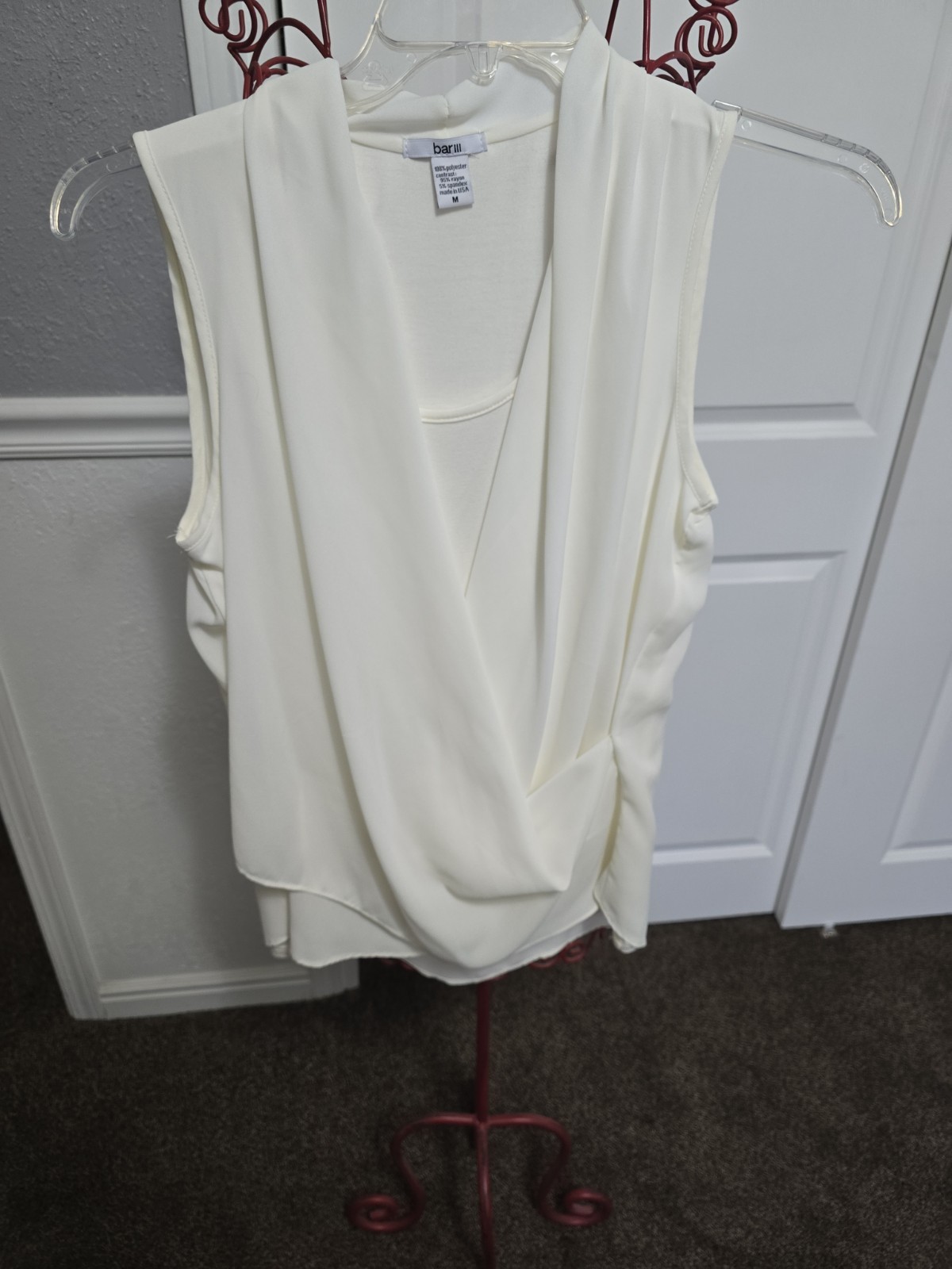 Bar III Top Womens S Beige Sleeveless Surplice Drape Blouse Lightweight Layer