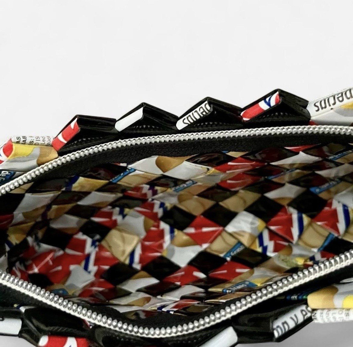 Nahui Ollin Checkered Clutch Bag, Woven, Wrist Strap, Eco Friendly, Art