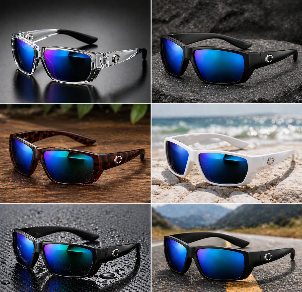 Costa Del Mar Polarized Sunglasses Blue Mirror Lens UV400 Fishing Driving