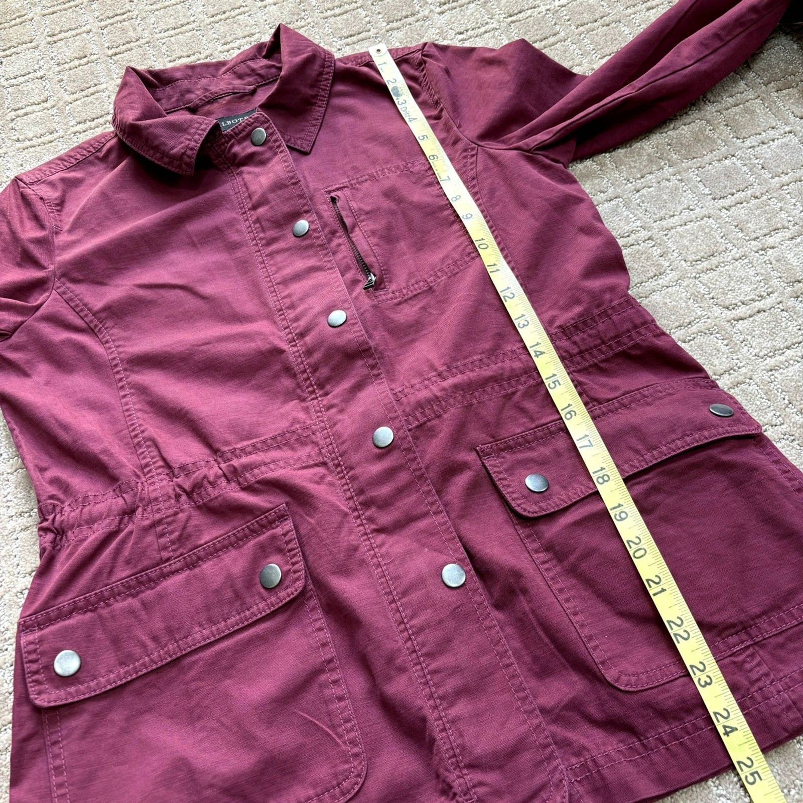 Talbots Utility Safari Jacket Women’s XS Burgundy Adjustable Waist Snap Zipper