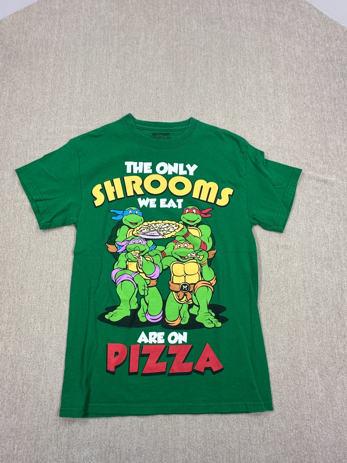 TMNT Y2K T-Shirt Mens Small Green Shrooms Pizza Graphic Tee 2003 Mirage Studios
