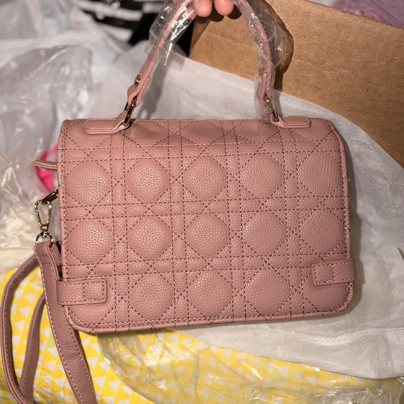 Jolene Couture Pink Quilted Satchel Top Handle Bag Buckle Accent Turn Lock