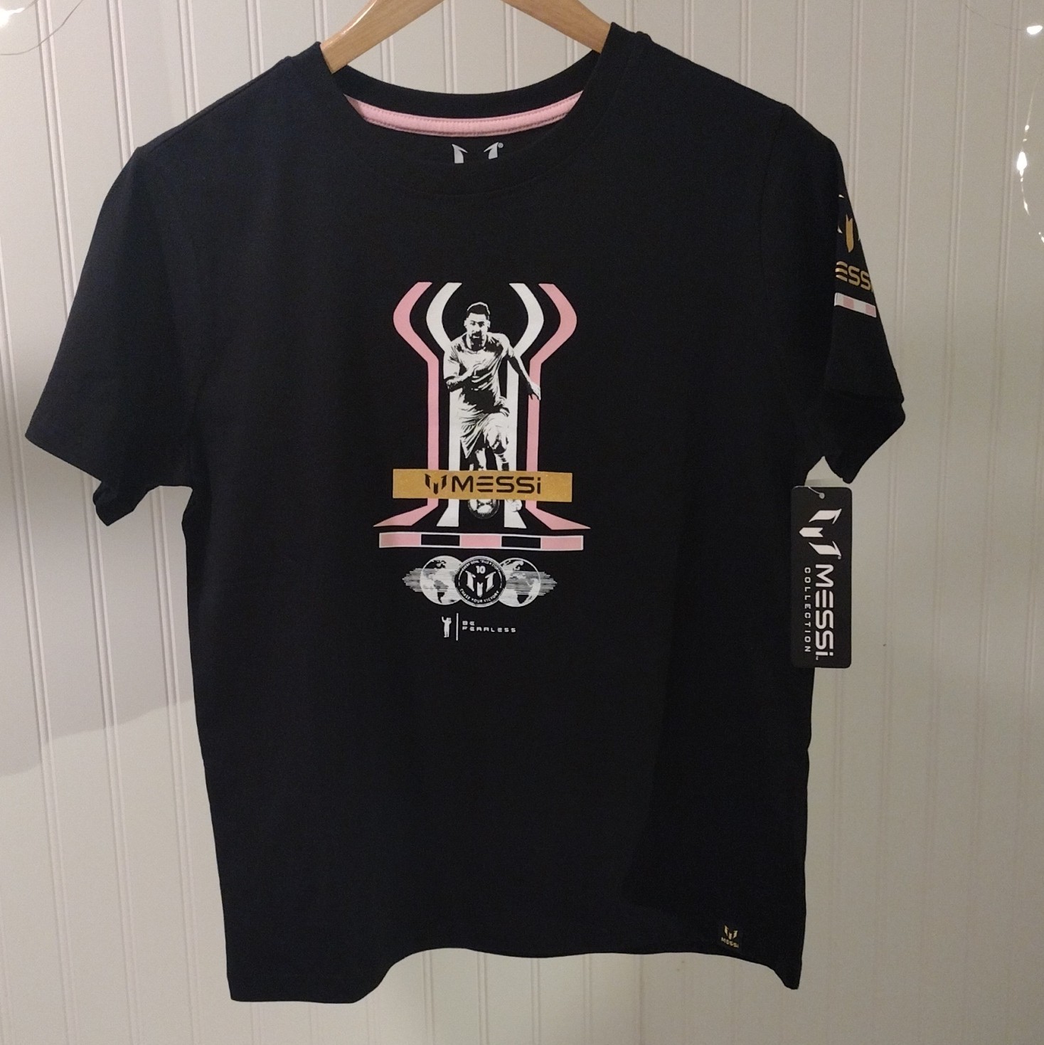 Messi Collection Boys M (10/12) Lionel Messi Graphic Print Black Cotton Tee