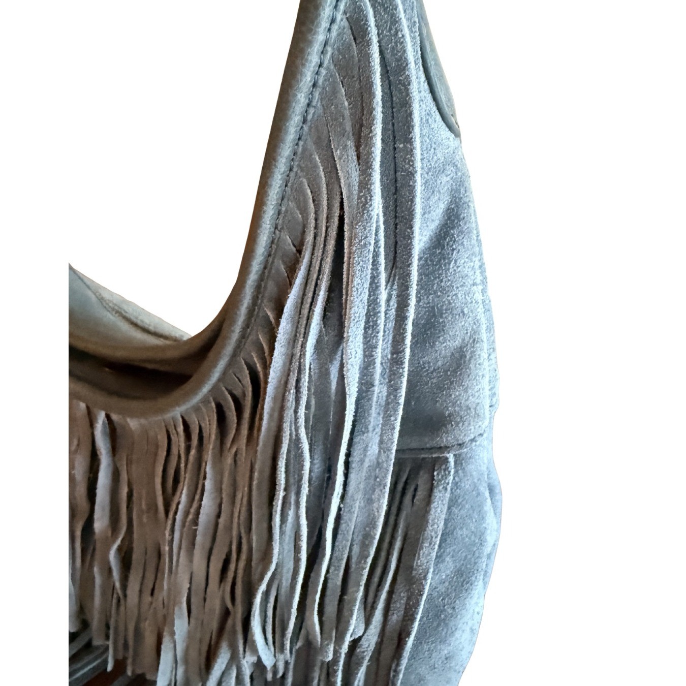 Vilenca Holland Light Blue Suede Fringe Hobo Bag Boho Festival Western NWT