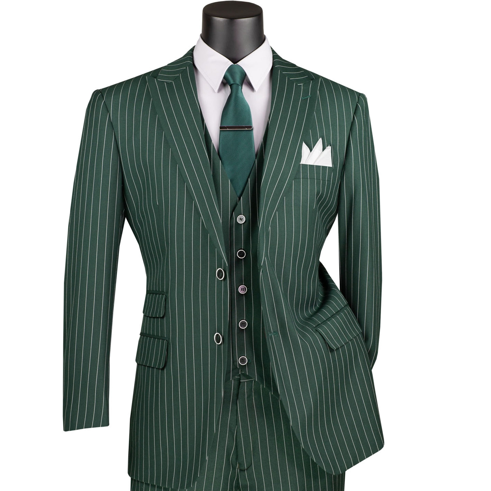 VINCI Men’s Gangster Stripe 3-Piece Suit 38S-62L, 3 Colors, Classic-Fit – NEW