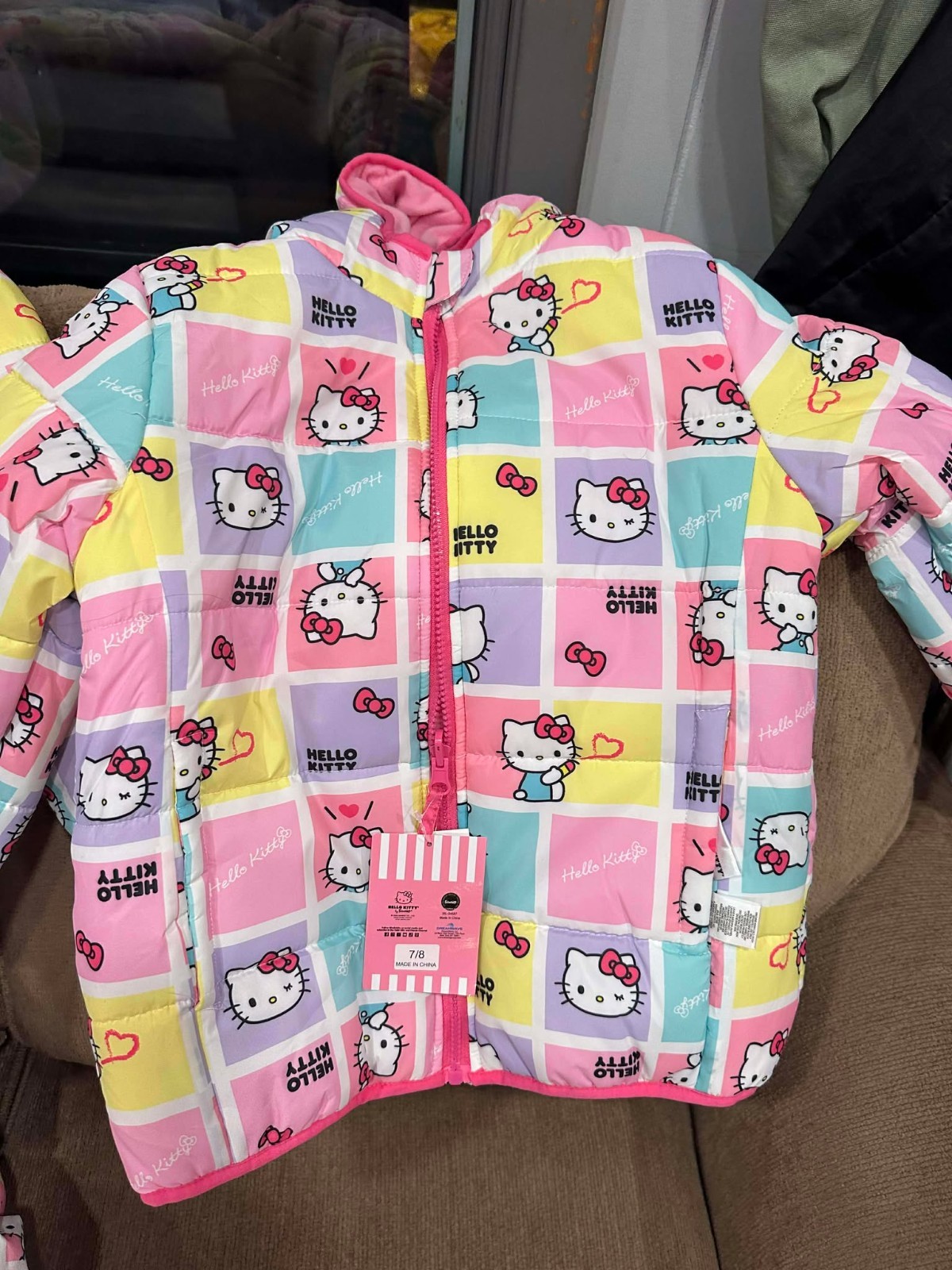New Hello Kitty Pink Girl’s Puffer Jacket Reversible Fleece Lined XS, S, M, L