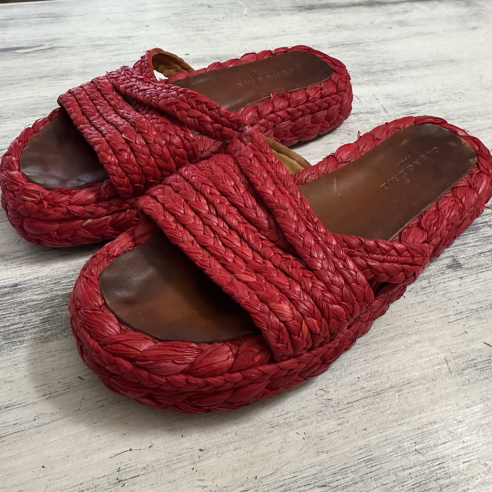 Robert Clergerie Womens Raffia Idalie Sandals Tan Woven Platform size 38