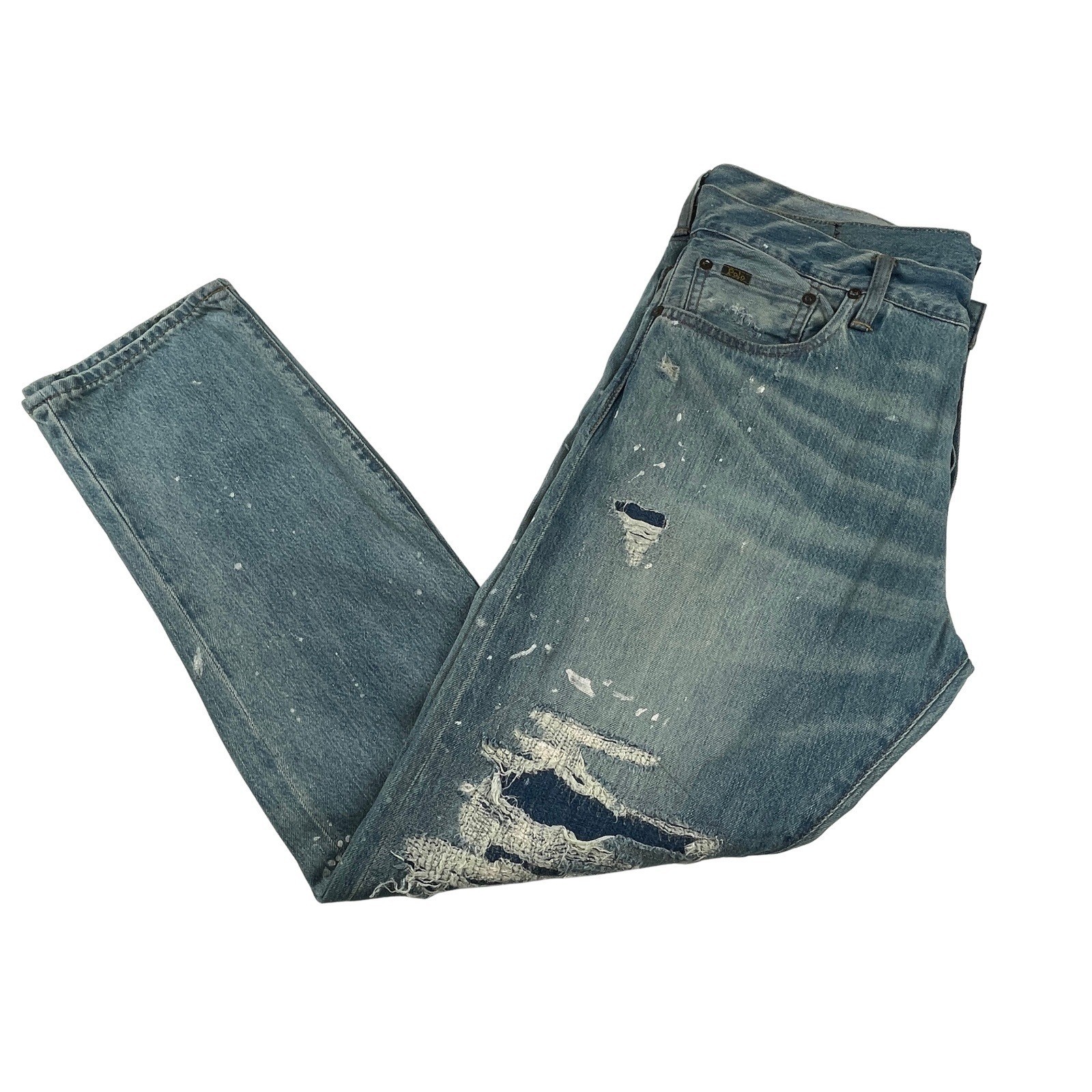 Polo Ralph Lauren Sullivan Slim Jeans 34×30 Paint Splat Ripped Patched Distress