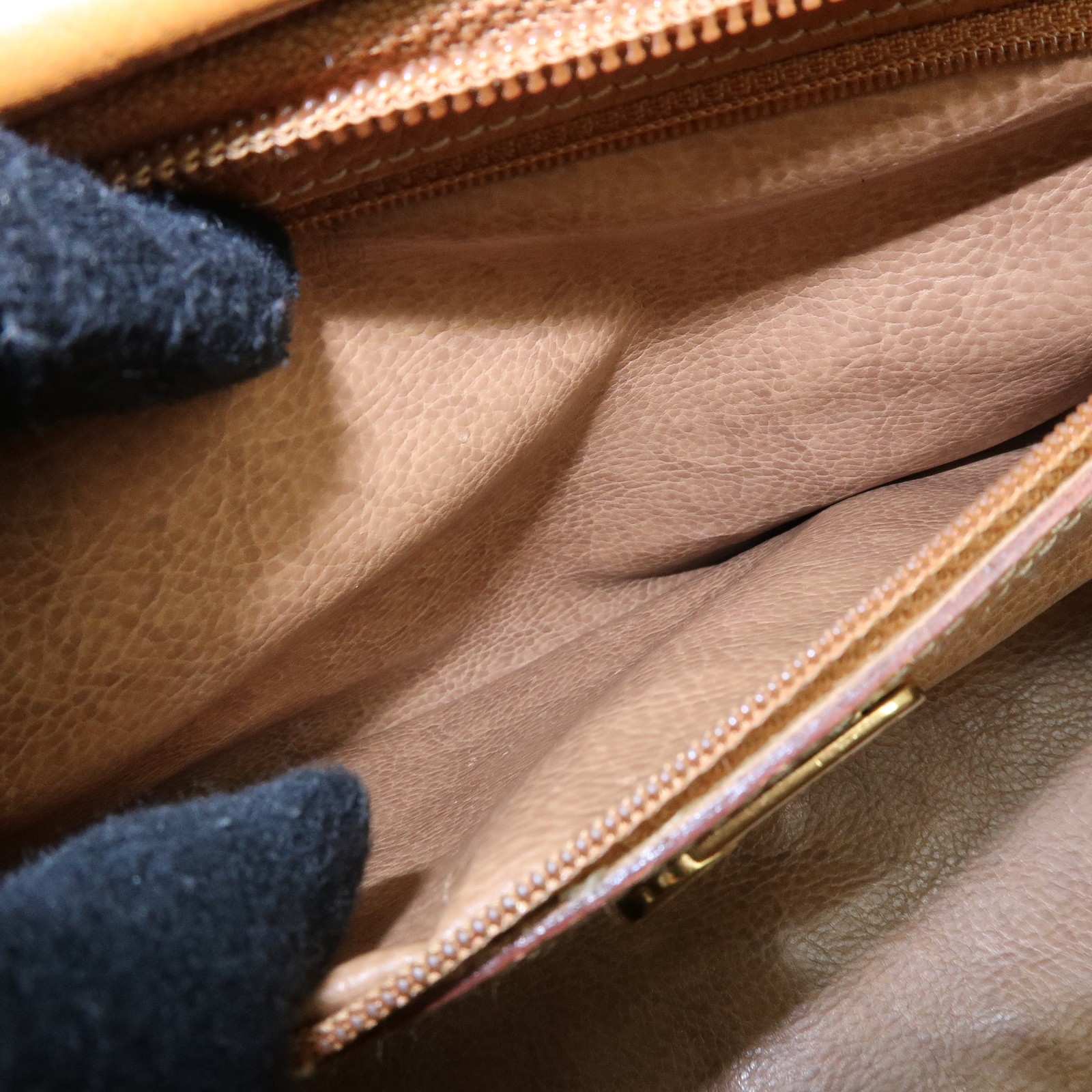 FENDI FF Logo Leather 2Way Bag Hand Bag Boston Bag Camel Authentic Used F/S