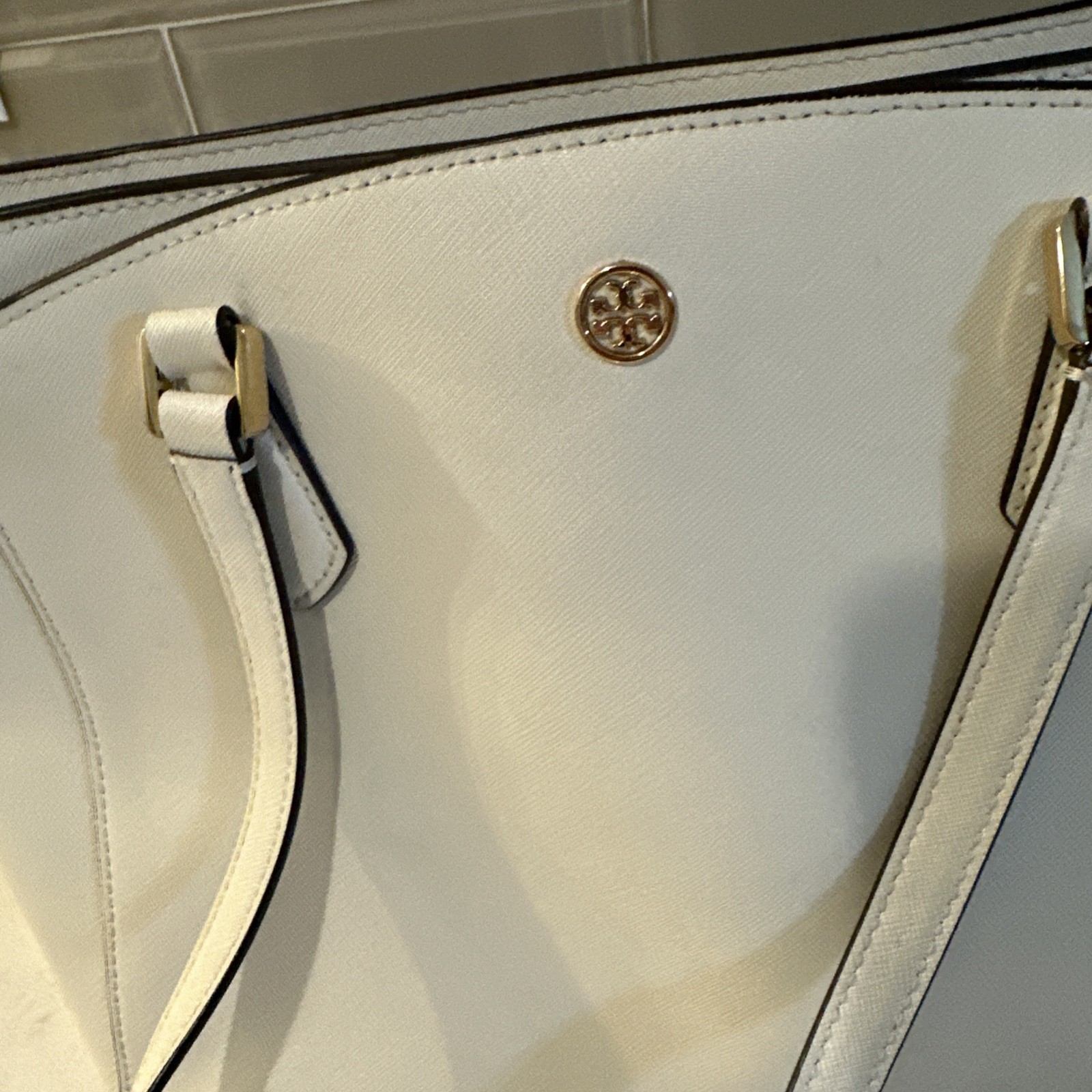 Tory Burch Tote Bag Shoulder Bag Robinson Medium Leather Ivory, Protective Bag.