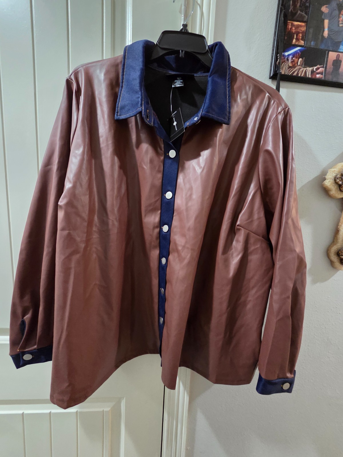Plus size brown faux leather w/ denim shacket. size 26-28. NWT