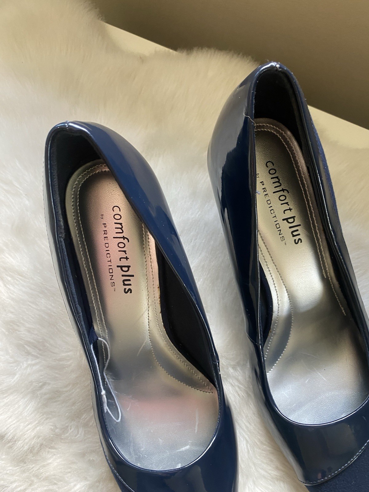 comfort plus by Predictions Heels 10 W Navy Pointed-Toe Patent & Suede Pumps