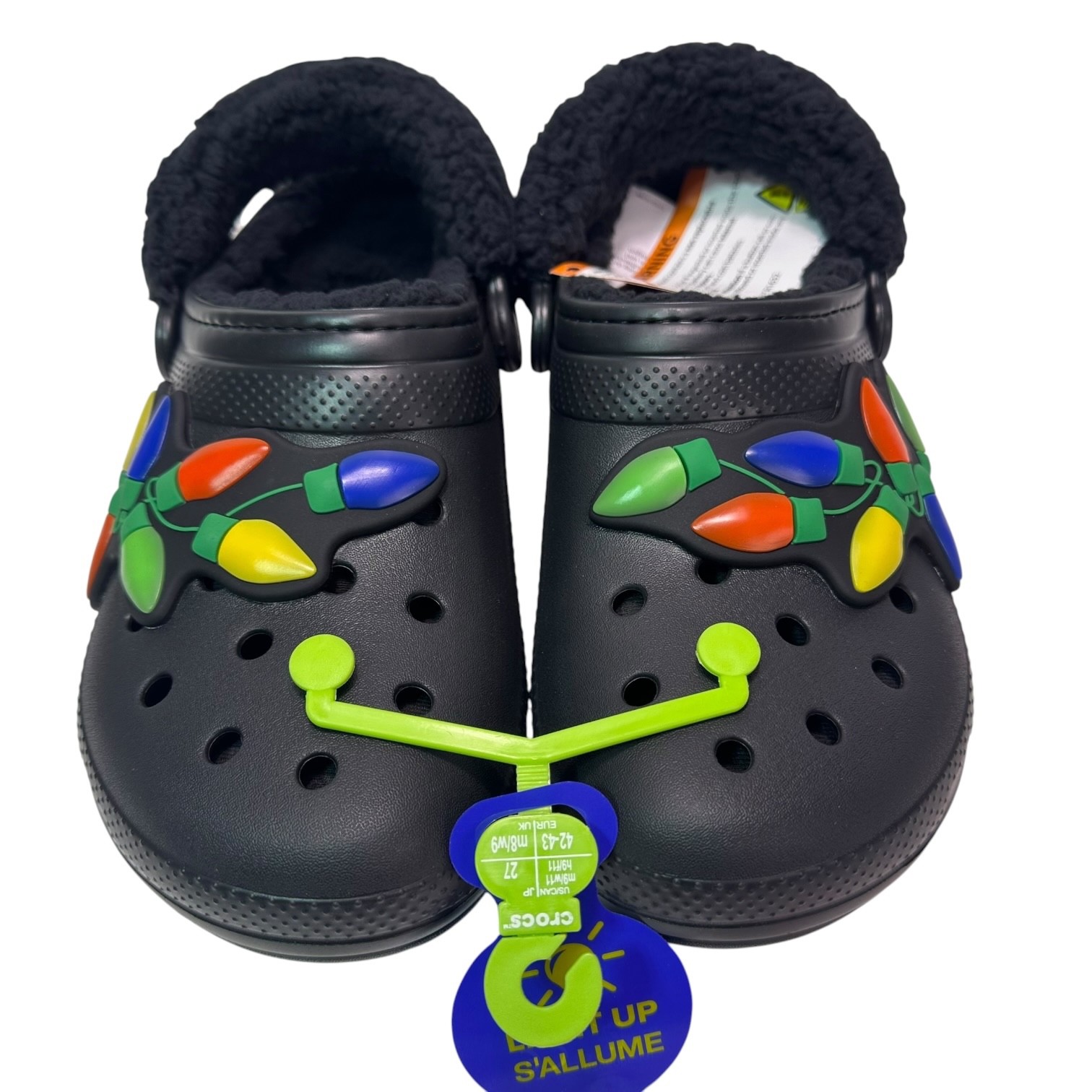 Crocs Classic Lined Holiday Lights Clog Black M9 W11 Fleece Light Up New 212054