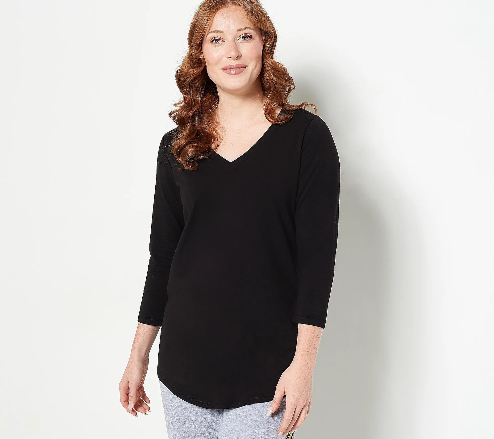 Susan Graver Regular Weekend Essentials Comfy Cotton V-Neck Tunic Shirt Black XX