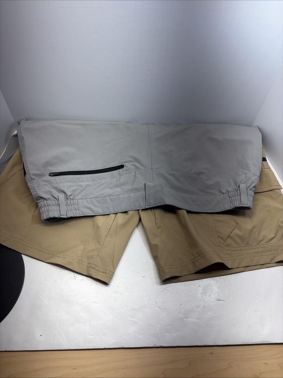 2-Tacvasen Men’s Tan/Black Hiking Shorts Quick Dry Cargo Zip Pockets SZ 36