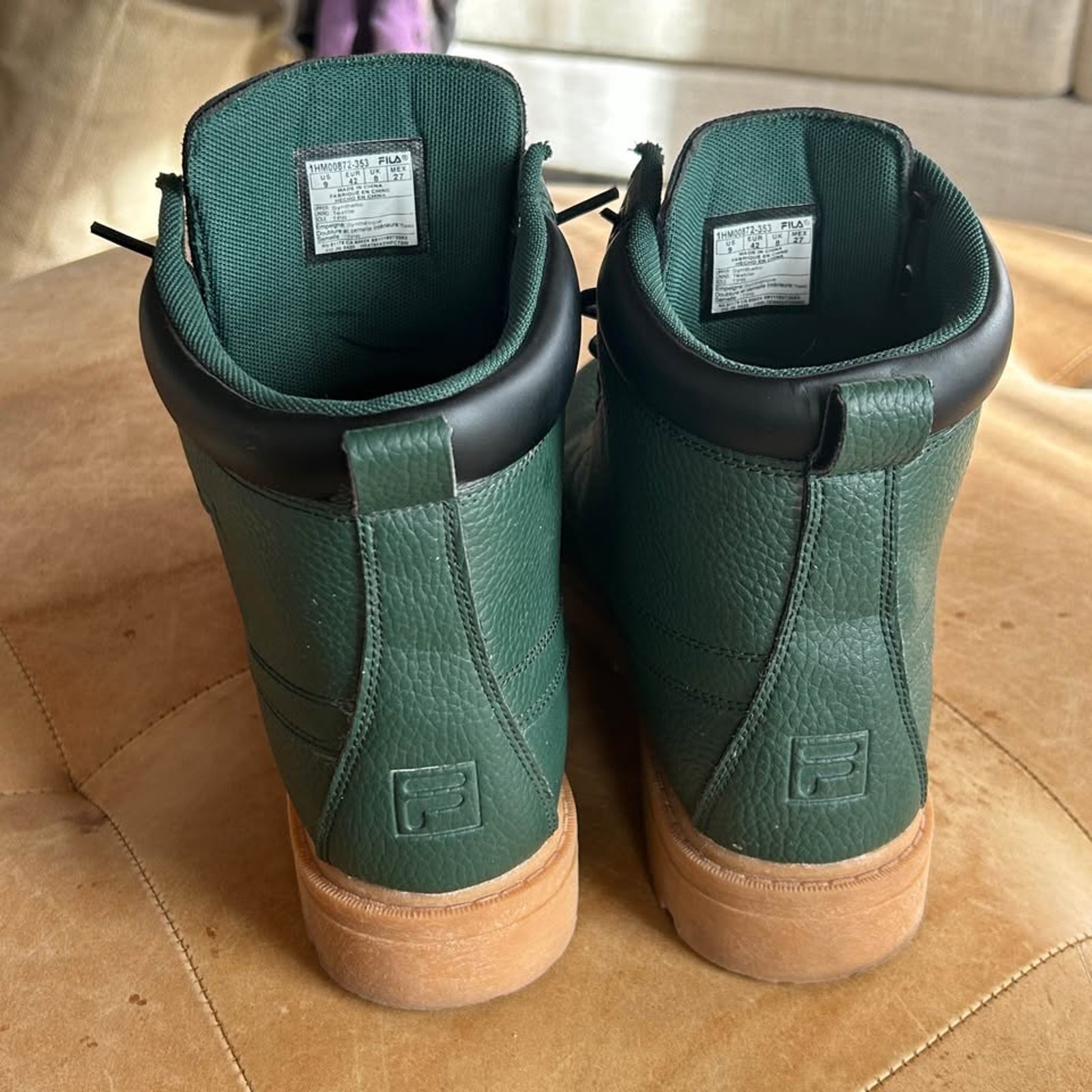 FILA Green Combat Boots Lug Sole Lace Up Utility Grunge Workwear Mens Size US 9